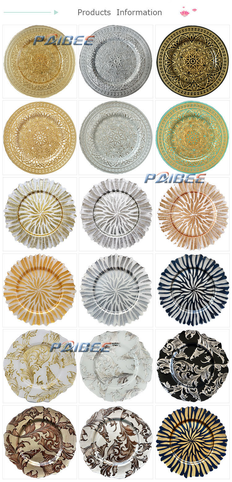 Flower Scalloped Glass Dish White and Gold Glass Charger Plate Dinnerware Plates