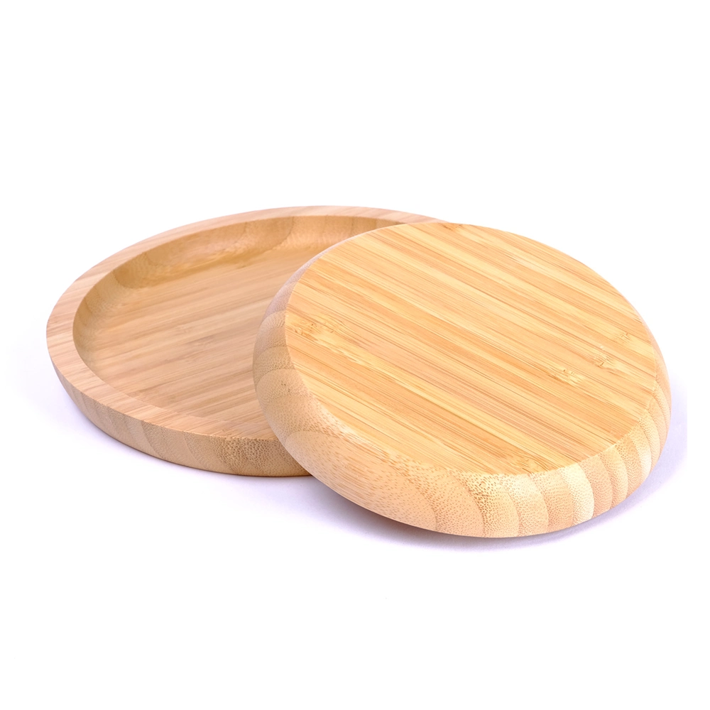 Customized Wholesale Bamboo Plate Round Tray Snack Cake Plate Dinner Serving Plate Wood Tableware