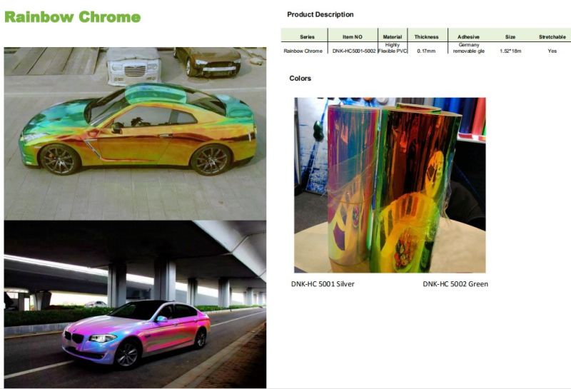 Factory Rainbow Chrome Wrap Holographic Chrome Glossy Vinyl Car Wrap