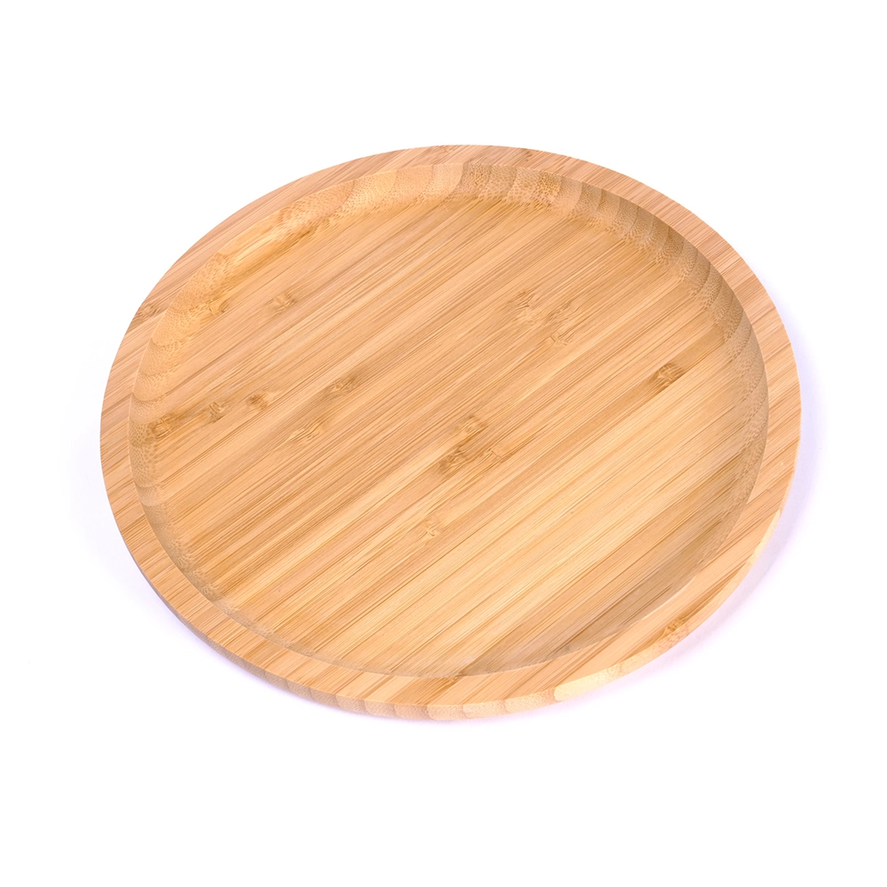 Customized Wholesale Bamboo Plate Round Tray Snack Cake Plate Dinner Serving Plate Wood Tableware