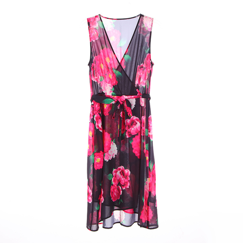 Women's Print Chiffon Floral Print Wrap MIDI Dress for Women/Women