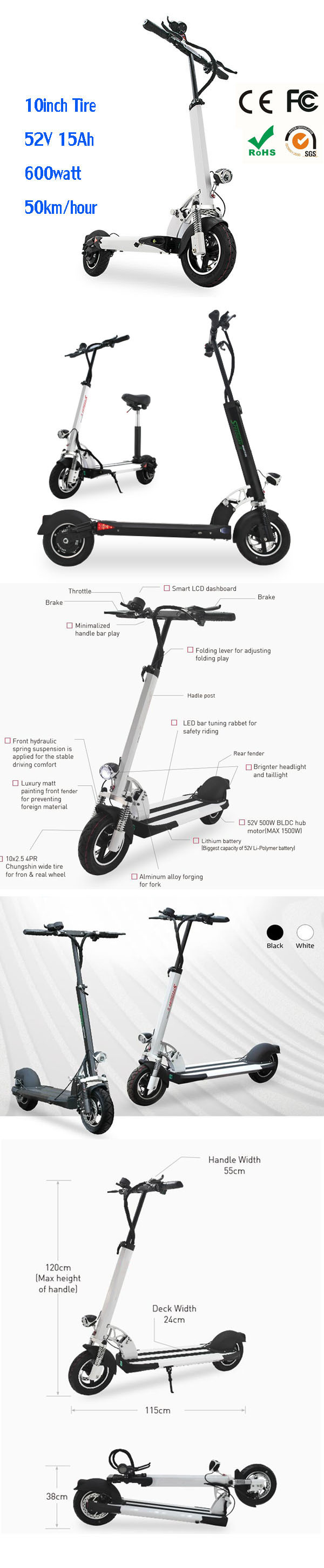 2018 Carbon Fiber Gas Folding Electric Kick Scooter for Adult