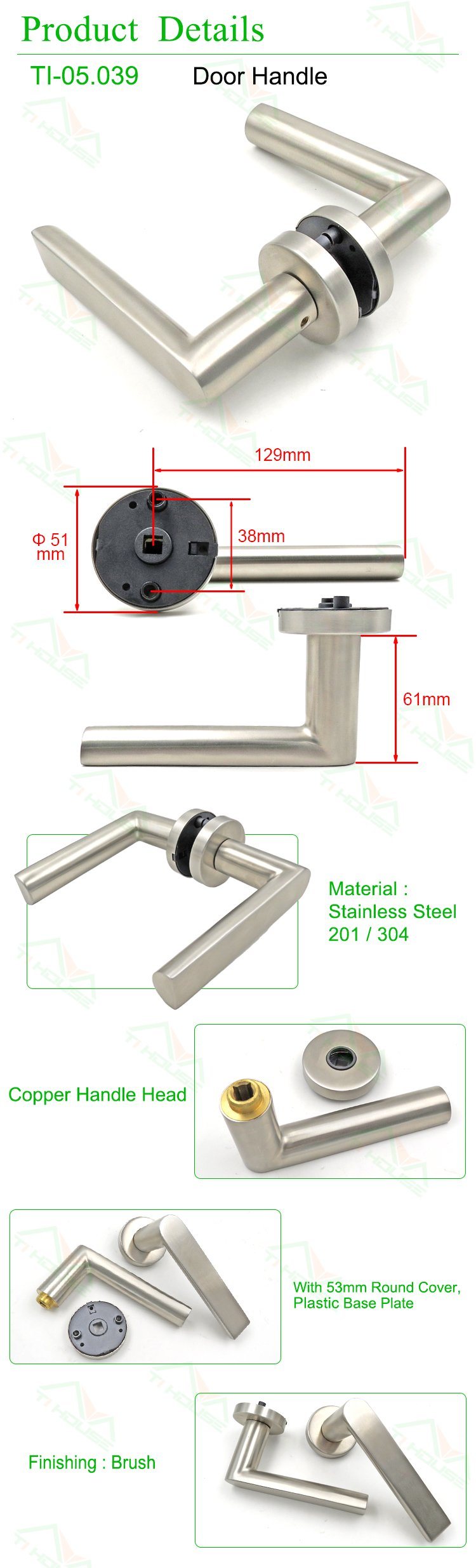 Square Stainless Steel Pull Handle Hardware Accessories Door Handle