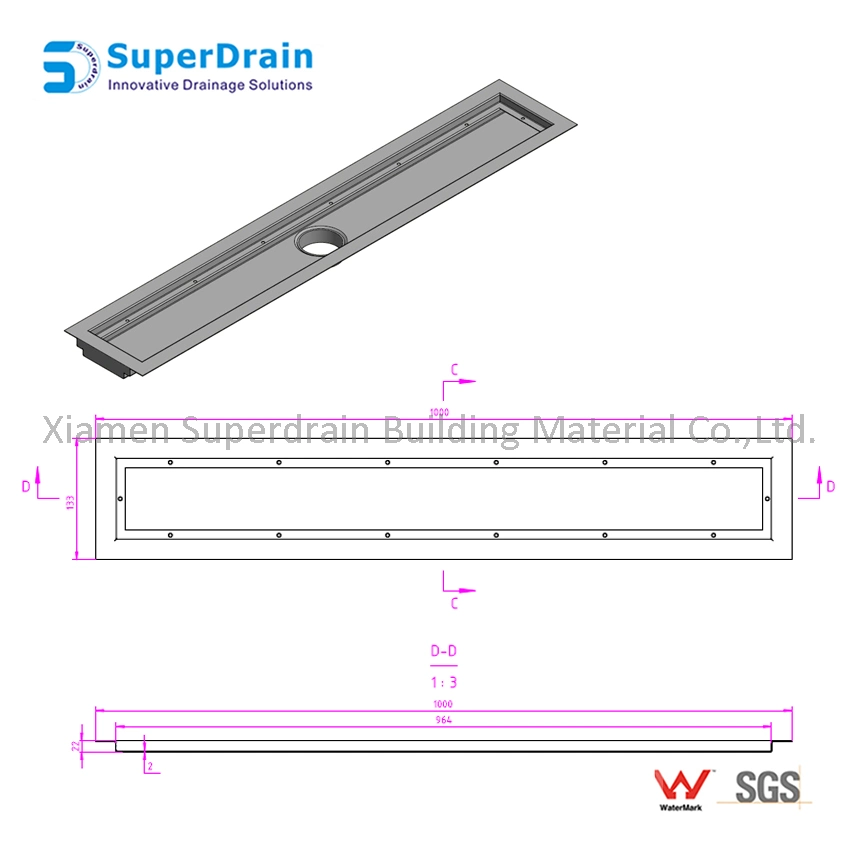 Stainless Steel Plates Floor Grating Trench Drain with Ductile Cast Iron Grate Cover