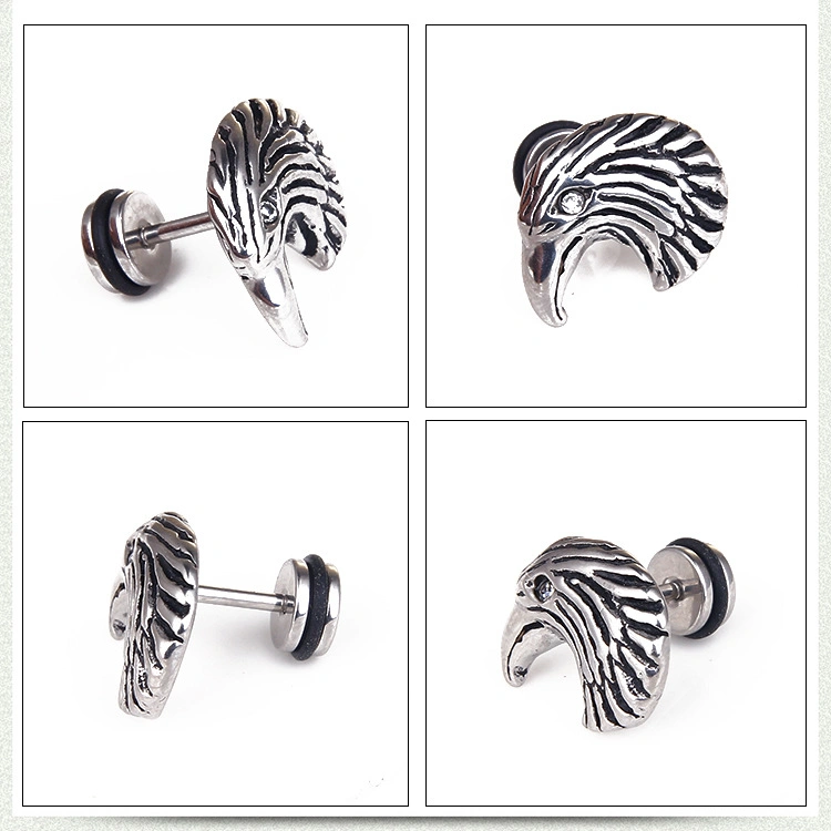 Fashion Stainless Steel Screw Animal Head Dumbbell Studs Mens Punk Eagle Stud Earrings