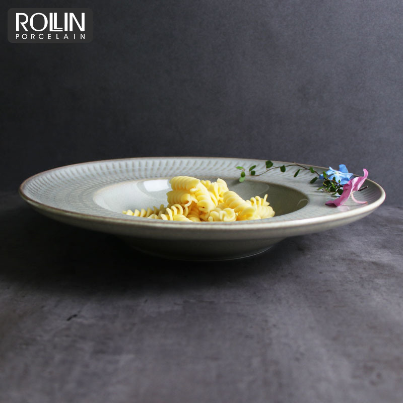 Kiln Gray Porcelain Soup Plates Pasta Plates for Hotel and Restaurants