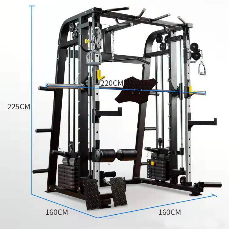 Multi Function Smith with Weight Stack Power Cage Leg Press DIP Chin & Jammer Arms Adjustable Weight Bench with Leg Extension Commercial Gym Fitness