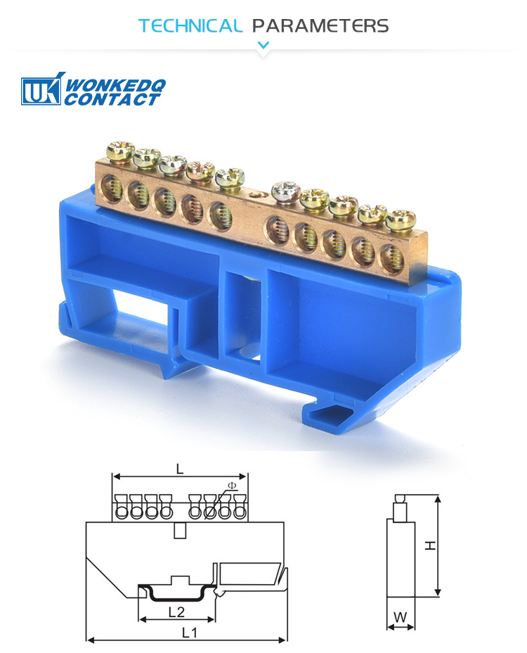 DIN Rail Mounted Neutral Busbar Terminal Block Blue