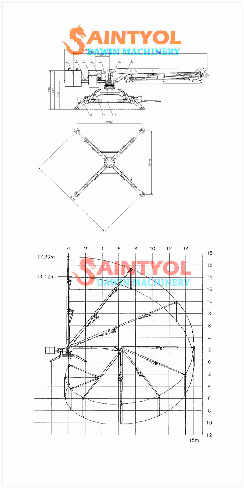 17m 18m 3 Arms Detachable Arms Concrete Placing Boom Placer with Proportional Valve