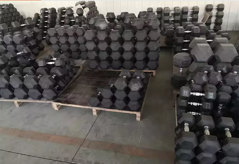 Environmental Rubber Coated Fitness Bodybuilding Cast Iron Hexagon Dumbbells