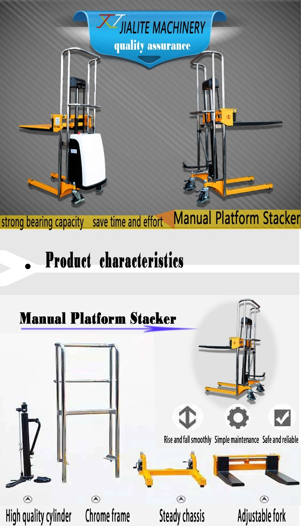 Hydraulic Semi-Electric Lifting Stacker Lifting Platform Stacker