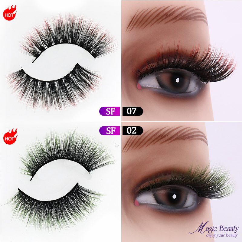 2020 Hot Selling 100% Handmade Lashes 3D Sf02 Sf07 colorful Faux Mink Eyelash Colorful Korean Eyelashes with Free Box