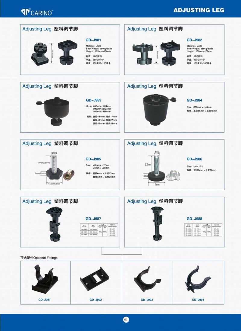 (J987) High Quality Adjustable Plastic Furniture Leg