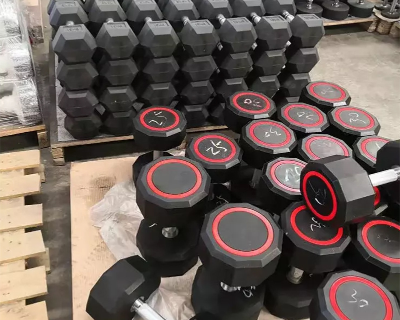 Environmental Rubber Coated Fitness Bodybuilding Cast Iron Hexagon Dumbbells