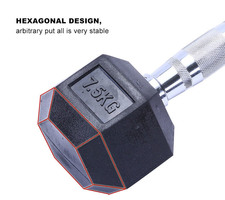 Black Steel Hex Rubber Weights Lifting Barbell Hexagonal Dumbbells