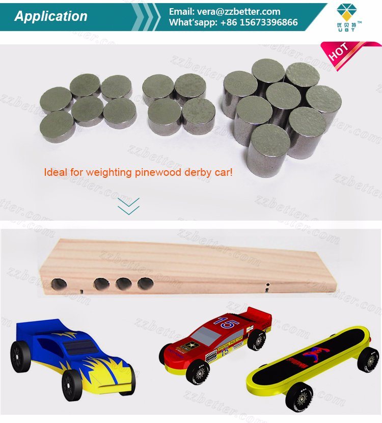 Pinewood Derby Weights with Varied Sizes of Tungsten Incremental Cylinders