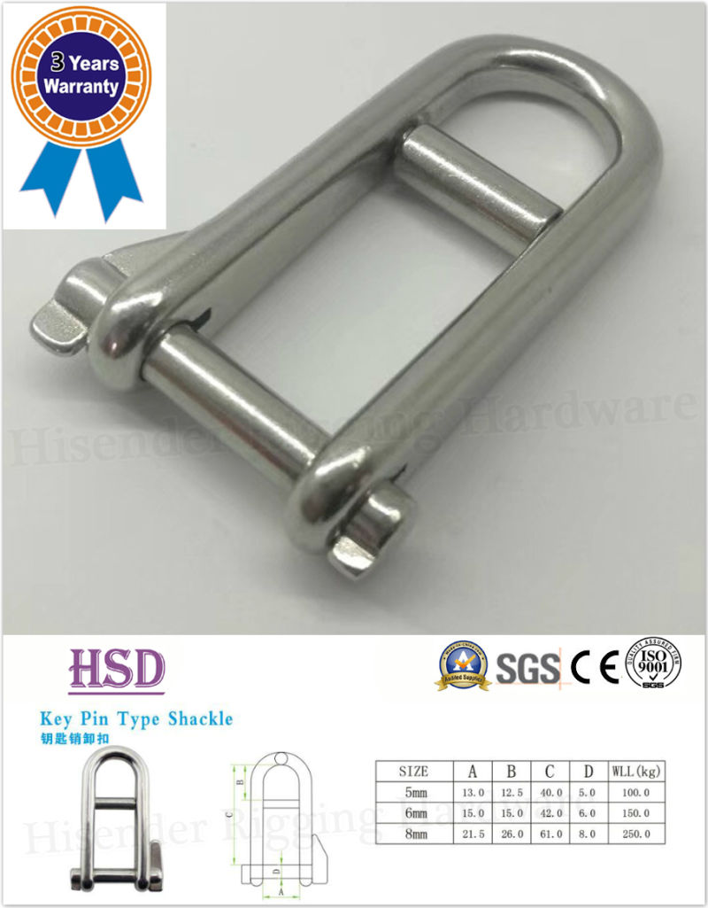 Lifting Hardware Rigging SS304/316 Key Pin Shackle 10mm with Bar