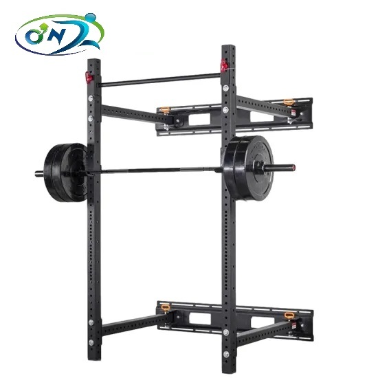 Ont-R35 Home and Commercial Wall Mount Folding Squat Power Rack Wall Rack with Pull Bar for Home Garage Gym