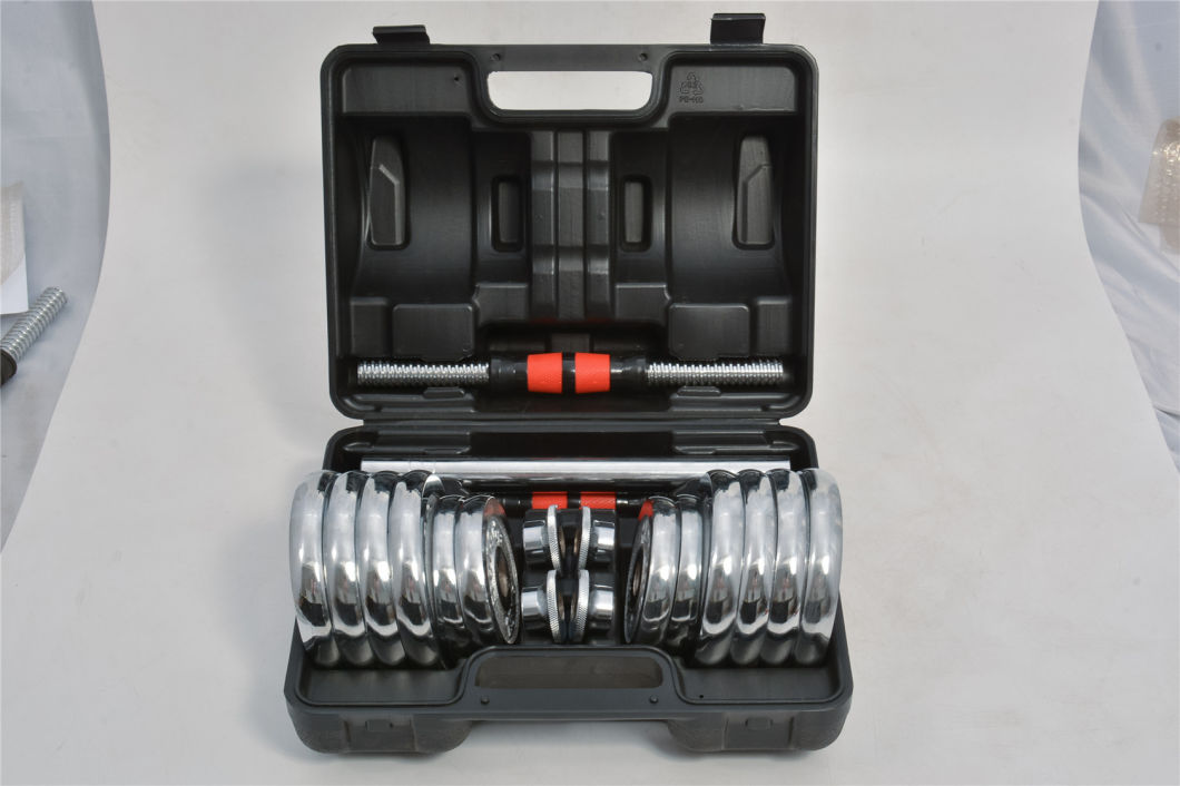 30kg Adjustable Chrome Dumbbell Set, Free Weights Dumbbell with Connecting Rod Used as Barbells 2 in 1, Adjustable Fitness Dumbbell Suit with Storage Box