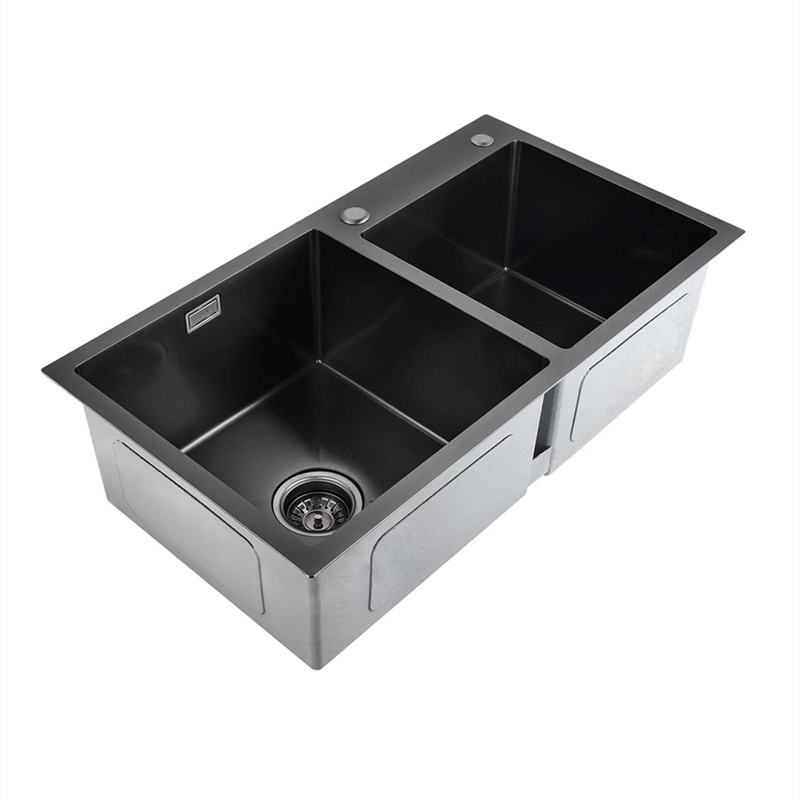 18 Gauge Brushed Stainless Steel Round 10 Corner Double Bowl Kitchen Sink