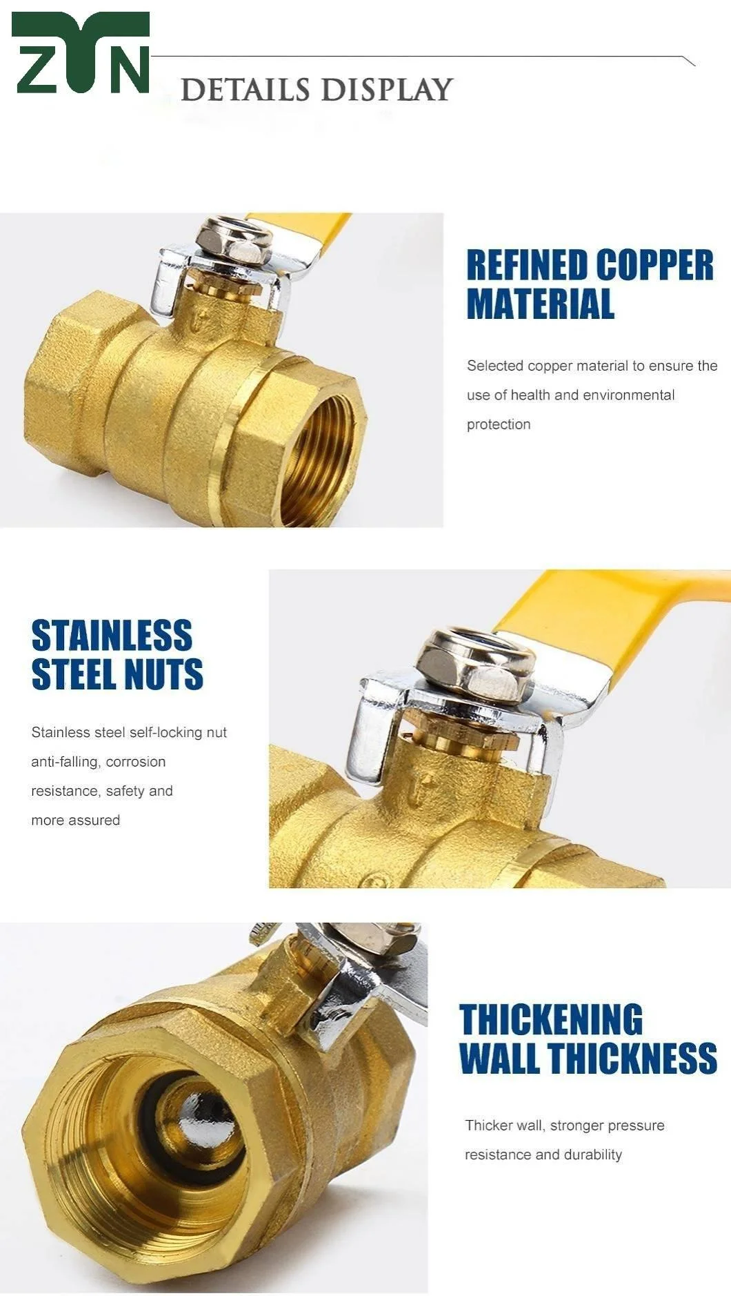 Ztn Brand 1.6MPa-2 Bypass-Valve Brass Ball Valve with High Performance