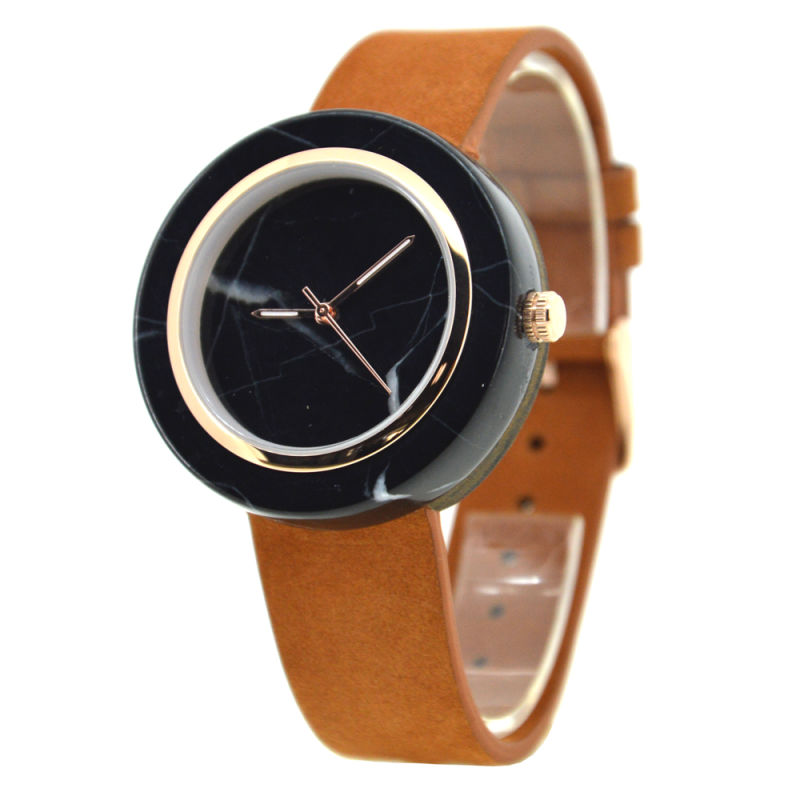 Natural Marble Dial Wooden Back Case Japan Movement Unique Watch Collection Marble Watch