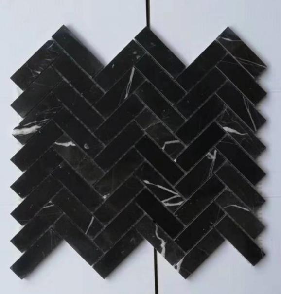 Black Mosaic Tile Natural Stone Wall Mosaic Herringbone Mosaic