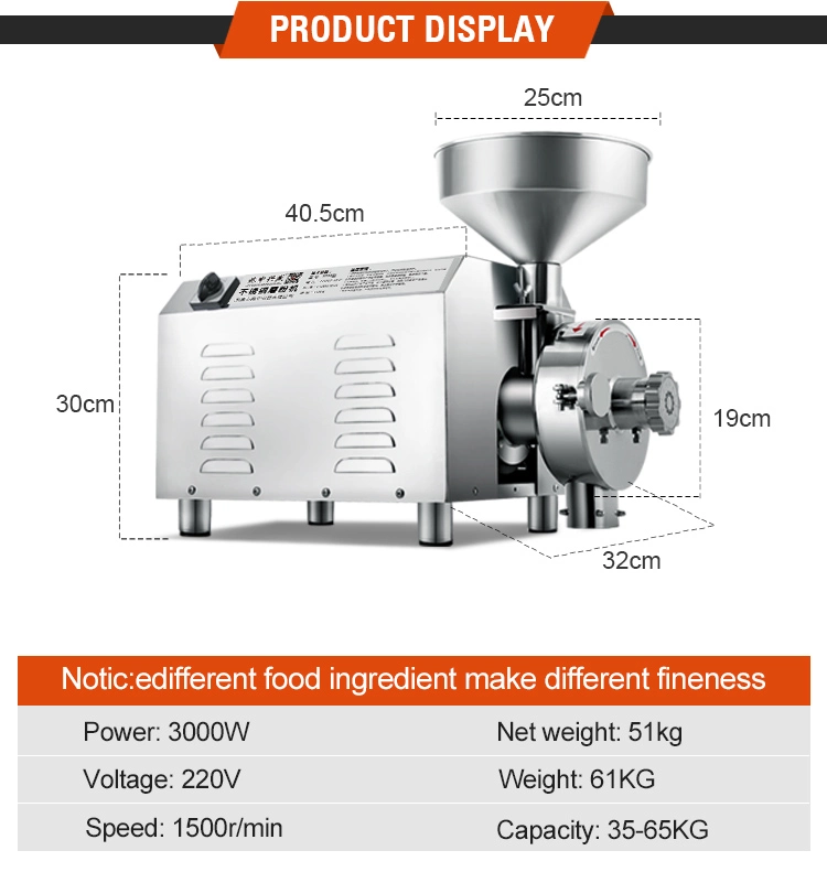 Hr3000 Commercial Corn Grinder Wheat Flour Mill Machinery Coffee Grinder Industrial Electric Flour Mill