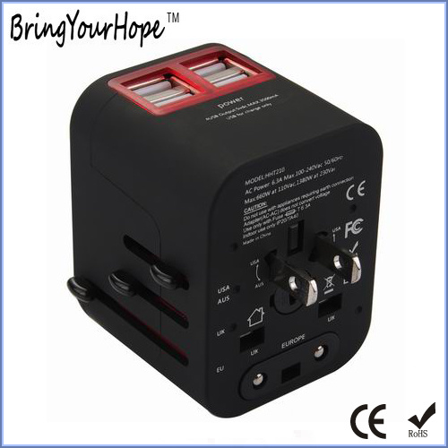 UK/Au/Us/EU Travel Power Plug with 4 USB Ports (XH-UC-014)