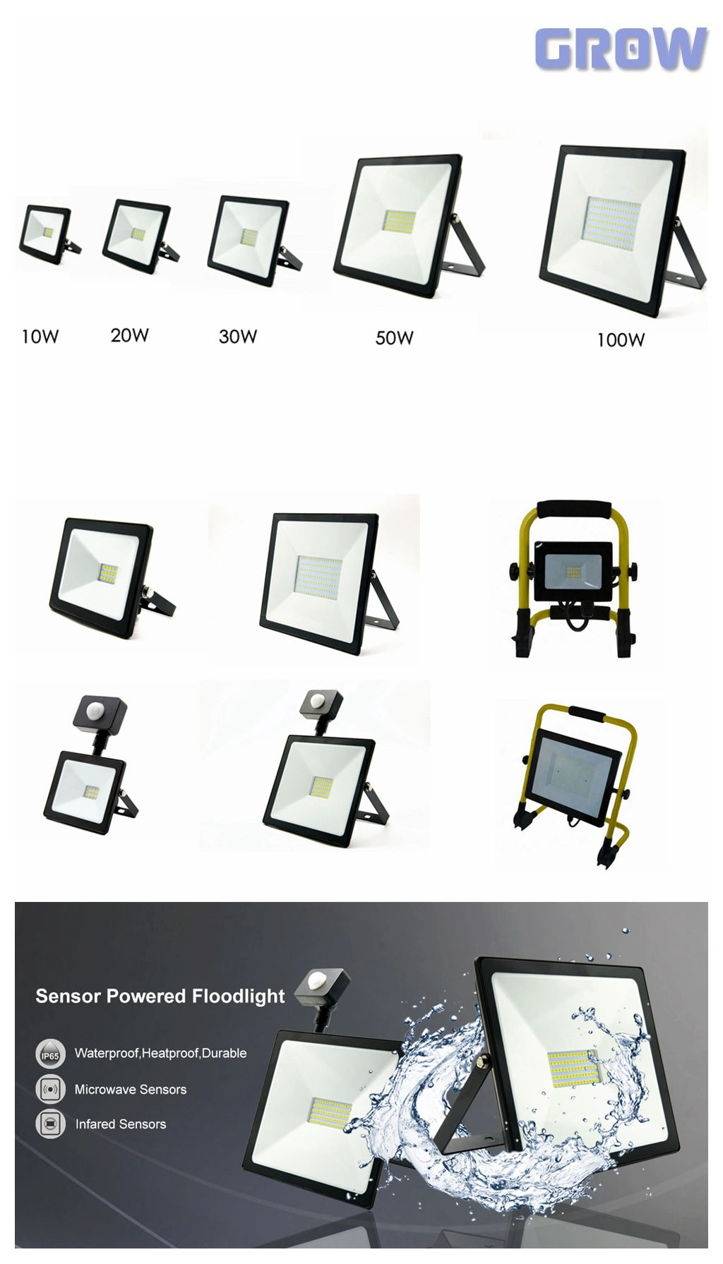 10W LED Portable Work Light Flood Light Waterproof Plug-in Floodlight Slim LED Work Light