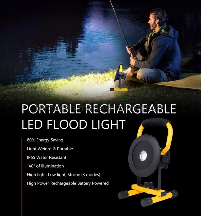 10W Portable Rechargeable Cordless LED Work Light Floodlight IP65 Waterproof Emergency Flood Lamp with Stand