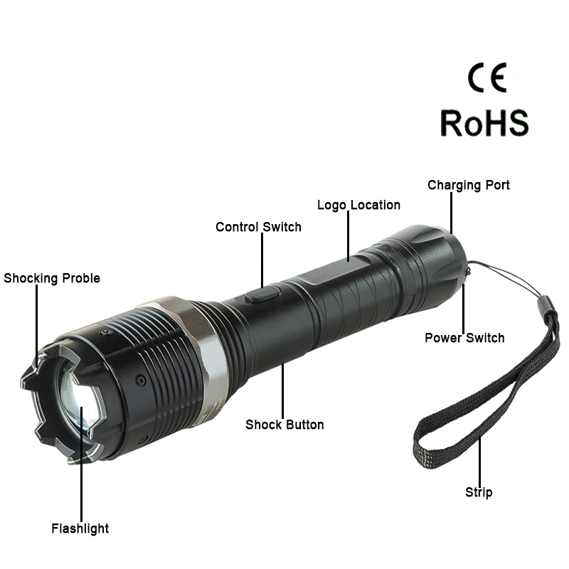 Military Zoomable Aluminum Electric Police Stun Guns with Flashlight