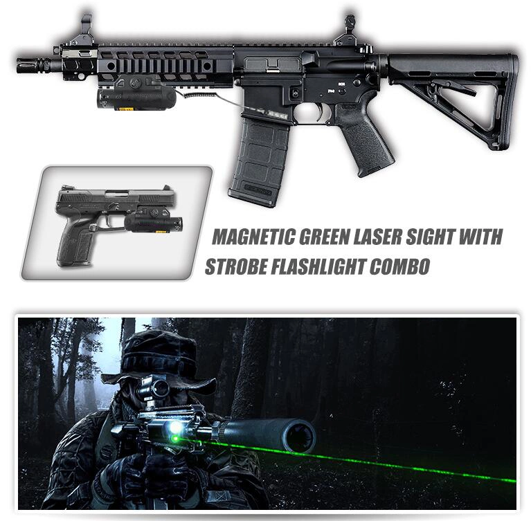 Intelligent Magnetic Switch Tactical IP64 Waterproof Rifle and Pistol LED Flashlight with Green Laser Sight