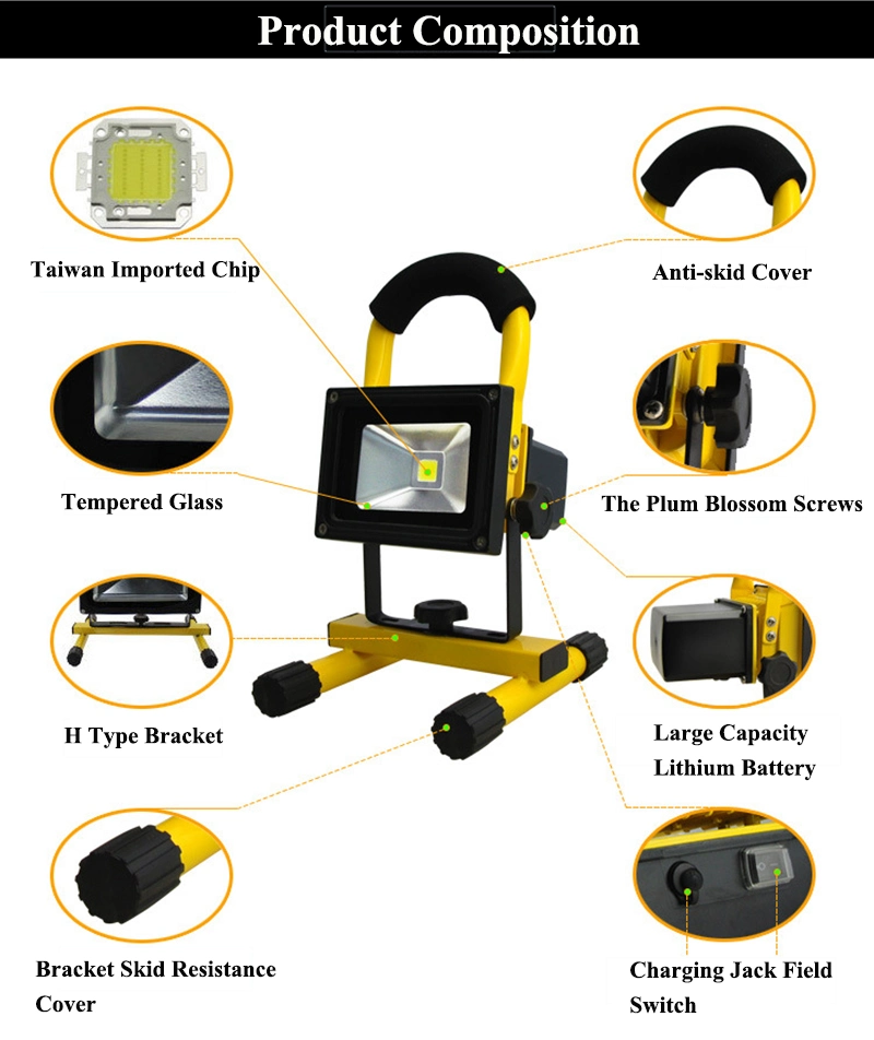 Outdoor LED Flood Light 100W LED Rechargeable Work Light 50W 10W Waterproof Flood Light