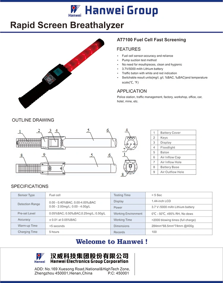 Handheld Police-Grade Breathalyzer with Traffic Baton and Flashlight Illumination