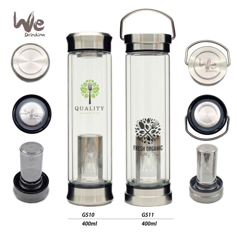 Glass Tea Infuser Tumbler with 2 Caps for Loose Leaf Tea Infuser