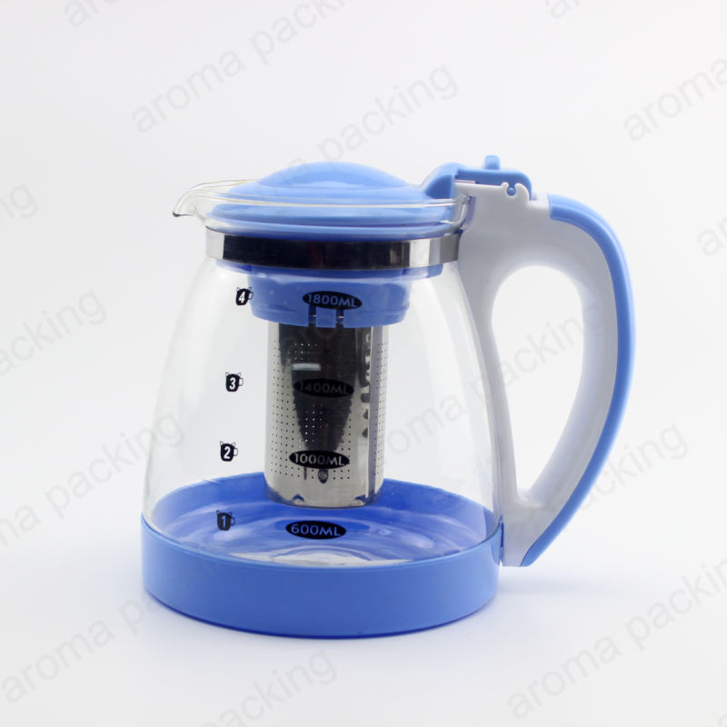 Wholesale Glass Tea Pot with Stainless Steel Tea Strainer 1800ml