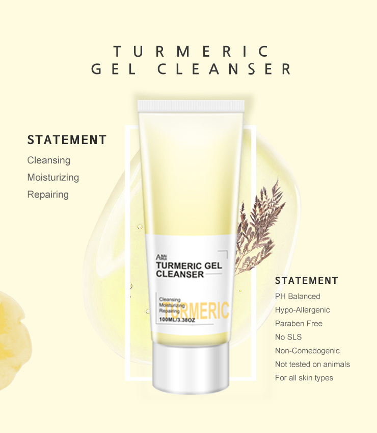 OEM Private Label Deeply Cleansing Skin Care Face Wash Turmeric Extract Facial Cleanser Face Gel