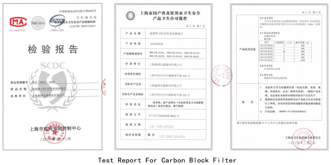 Water Filter Cartridges for Water Purifier and Water Treatment Water Filter System