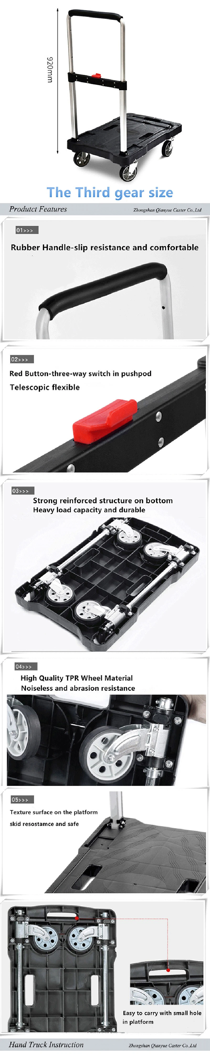 4 wielen Zwart Kleur kunststof opvouwbaar platform handtruck Cart