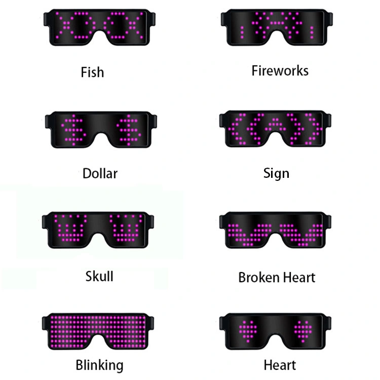 Factory Custom Fashion 8 Variations Patterns LED Party Glasses