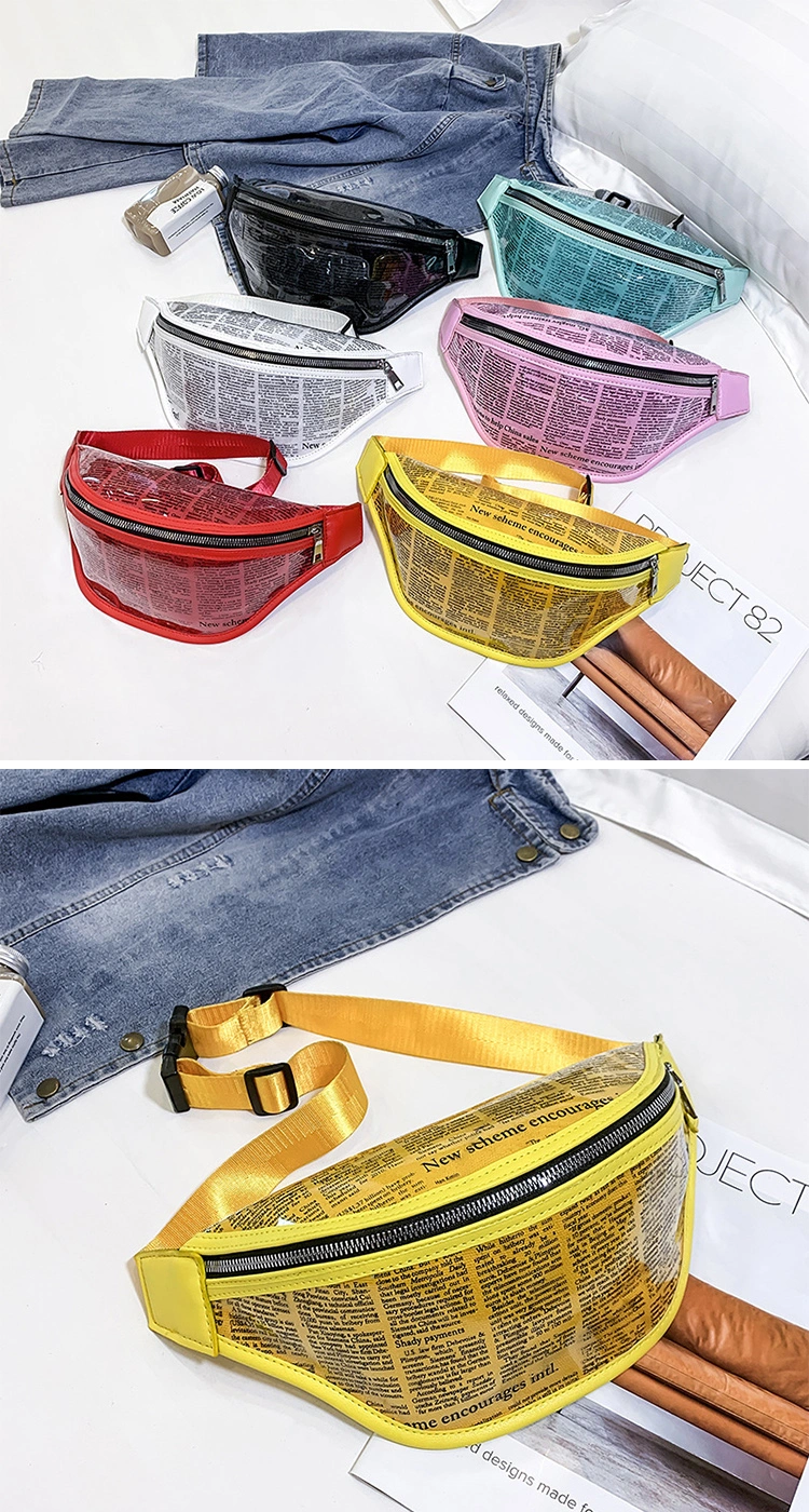 Fashion Allover Printing Letter Waterproof PVC Material Belt Bum Chest Bags Purse Festival Fanny Pack Waist Bag for Ladies Kids Travel