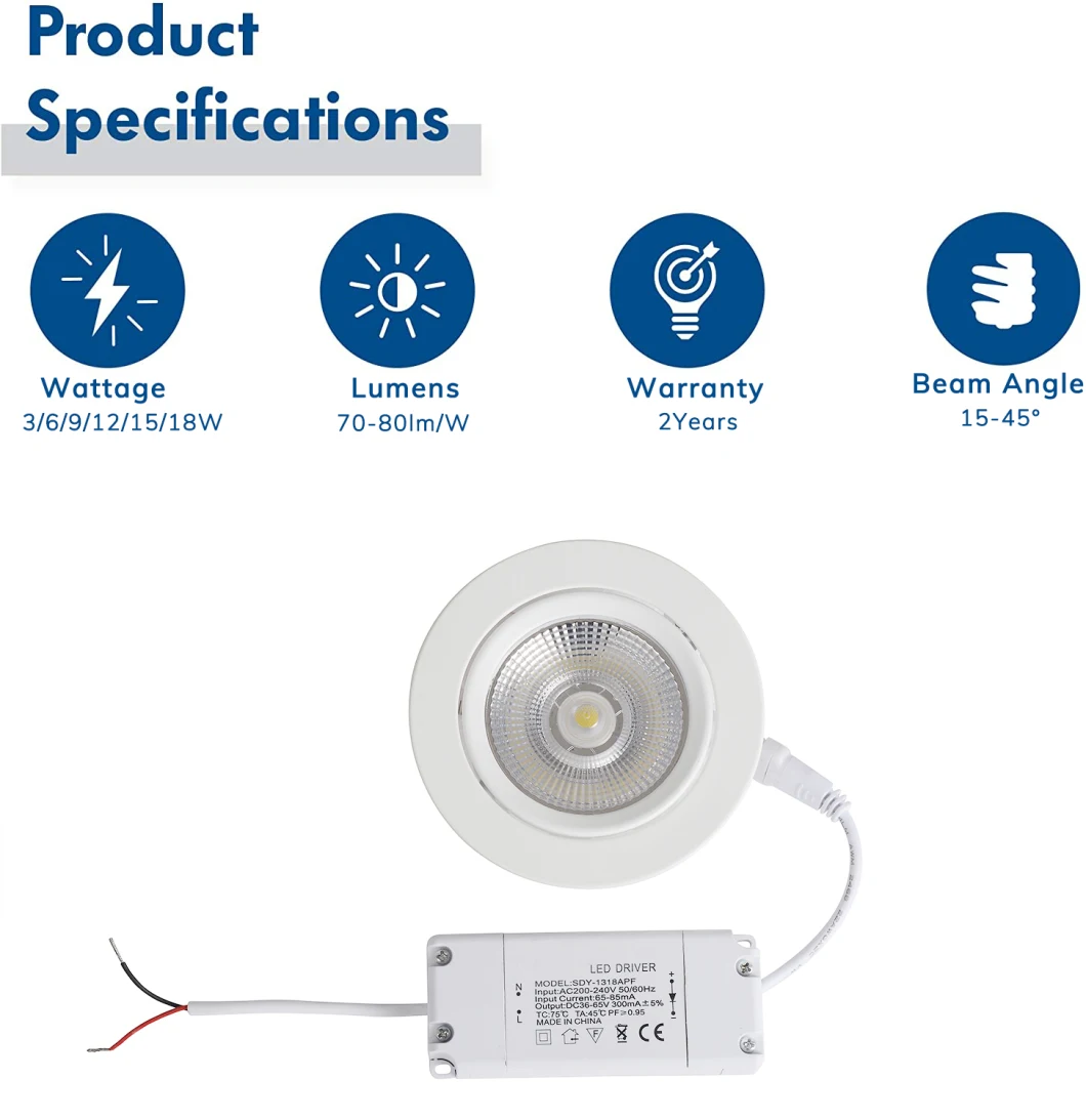 Cheap Price Round COB Recessed LED Downlight 6W Angle Adjustable Downlight Round Square