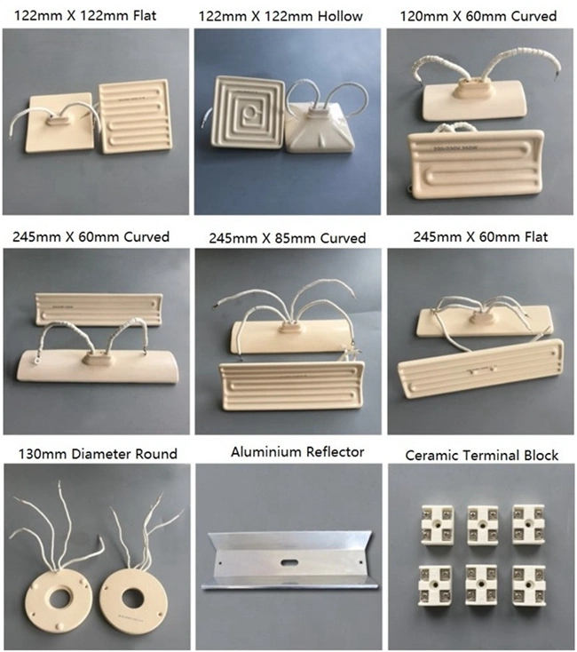 Ce Approved Industrial Hollow/Flat/Curved Ceramic IR Heater with Aluminum Reflector