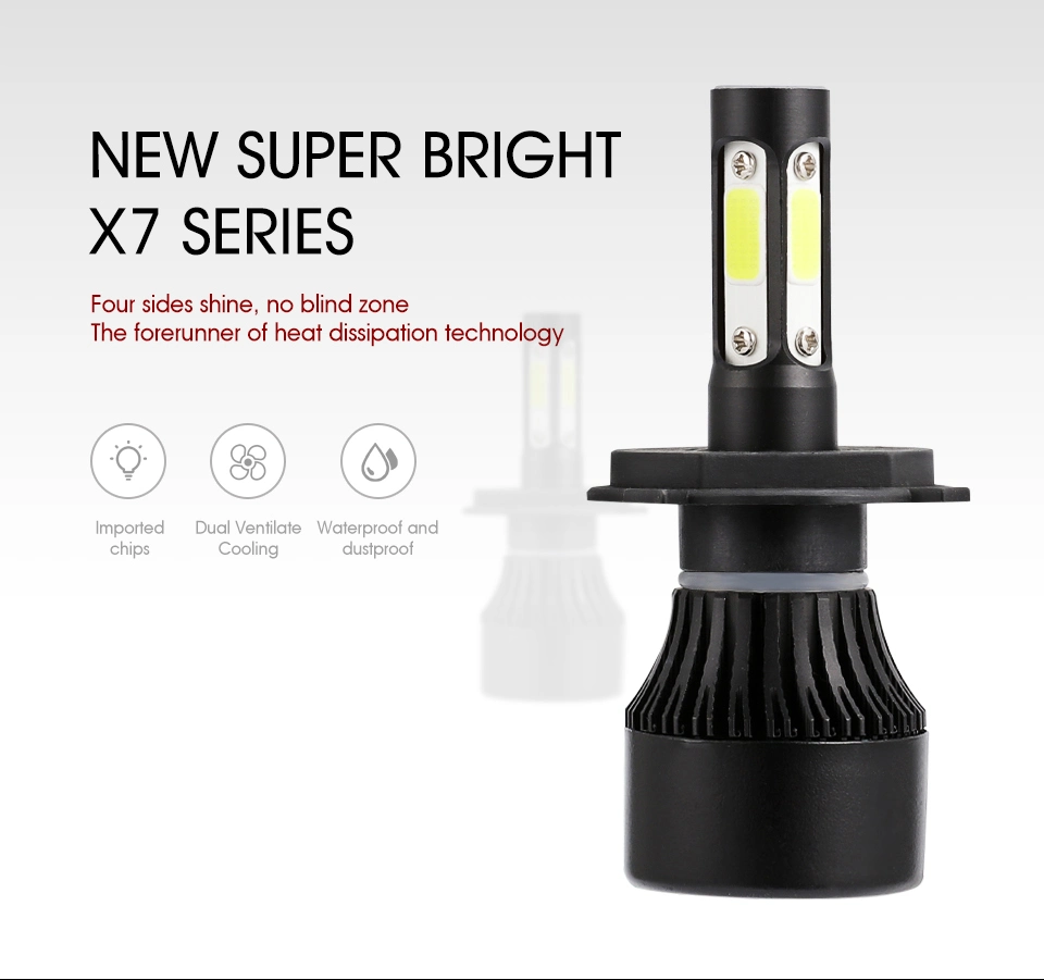 X7 LED Headlight Four Sides COB 9005 9006 9012 H11 H7 H4 COB LED Car Bulb