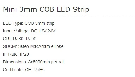 Mini COB LED Strip-Mini 3mm COB LED Strip