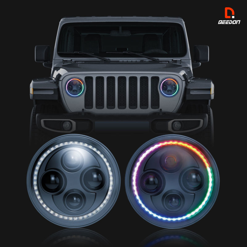 DOT/SAE APP Controlled LED Headlights with Hi/Low Beam RGB Color Changing Halo