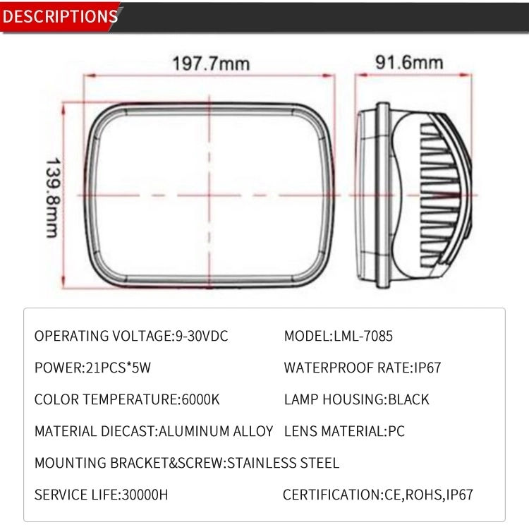 Professional LED Lights Supplier 85W 7inch Super Bright Flood LED Working Light with Lens