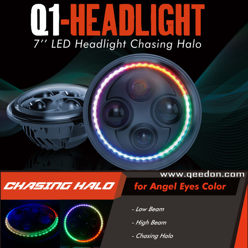 DOT/SAE APP Controlled LED Headlights with Hi/Low Beam RGB Color Changing Halo