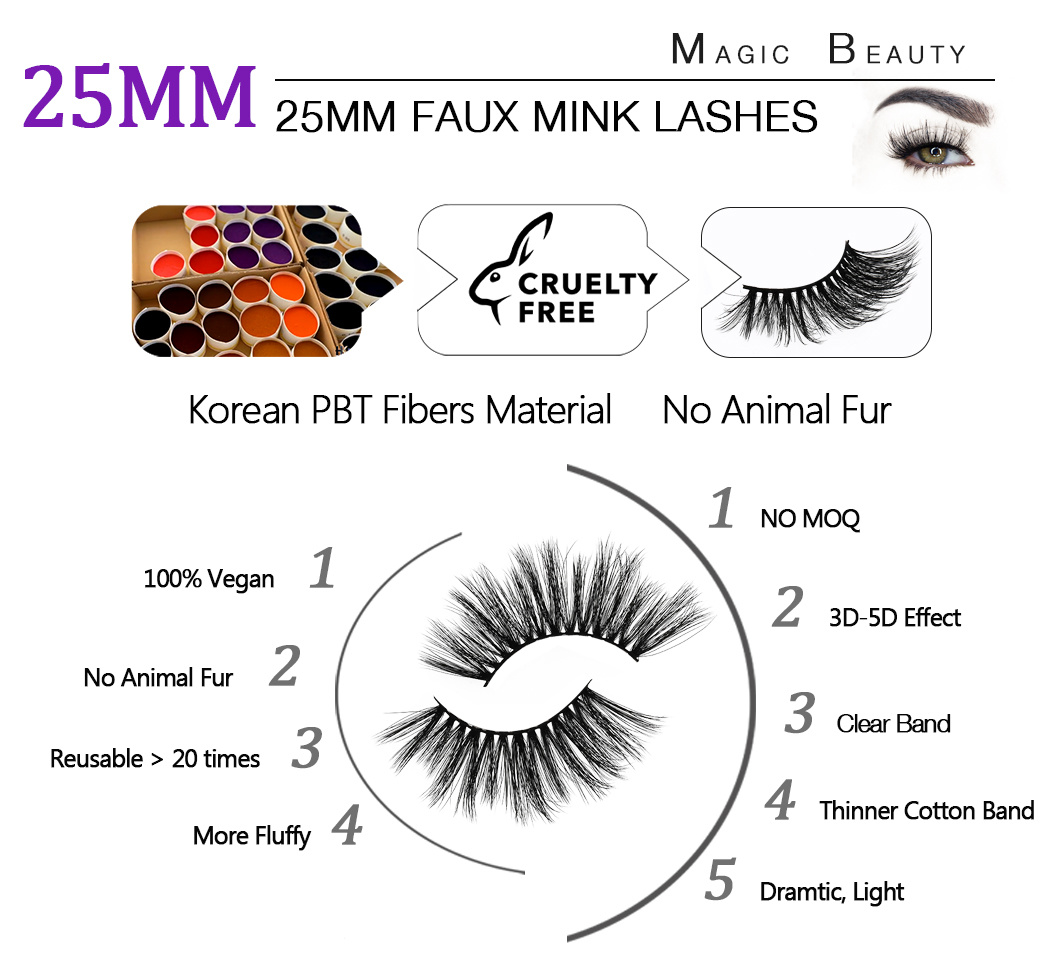 Best Selling Eyelashes Synthetic Silk Makeup Eyelash 25mm Faux Mink Eye Lashes with Cruelty Free